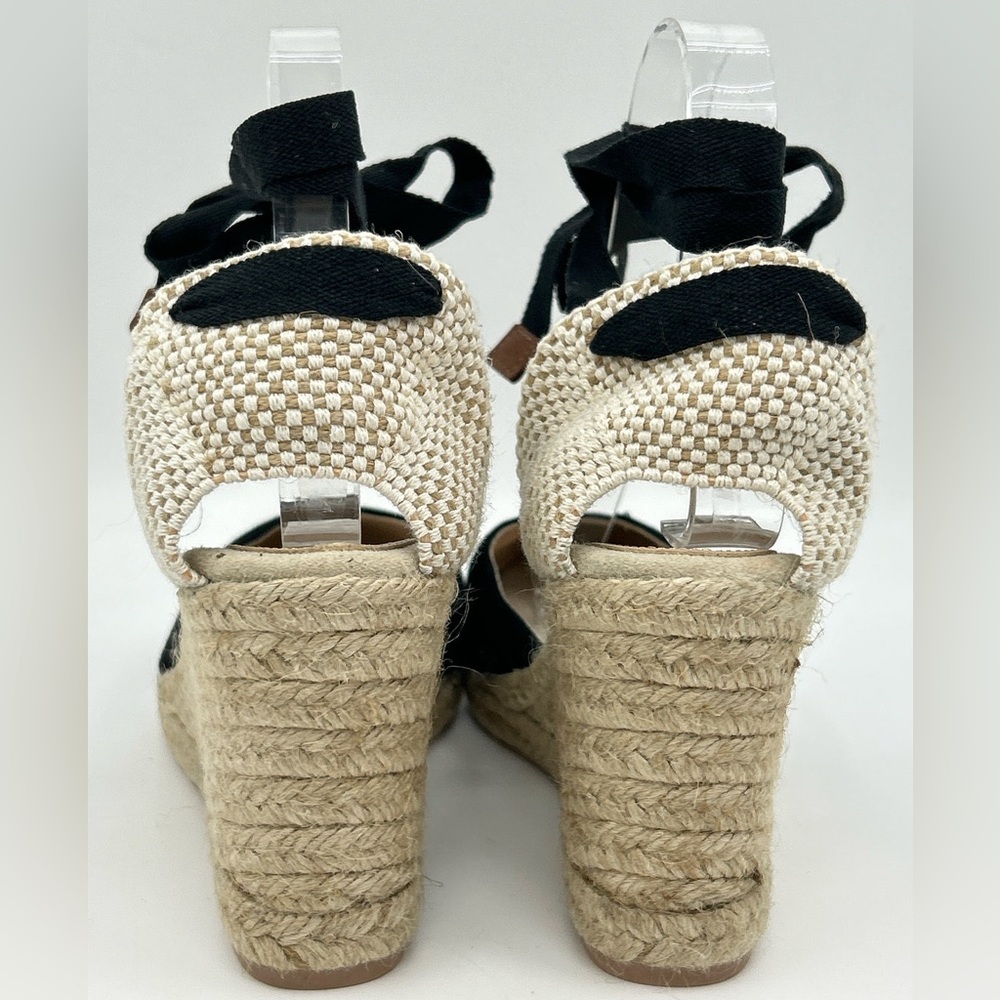 Boden Lace-Up Heeled Espadrilles – Neutral & Black Suede – Size 41 – 3.5” Heel - Picture 6 of 8